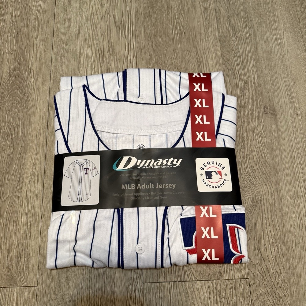 Texas Rangers Dynasty Baseball Jersey Men White Stripe Button Short Sleeve MLB M - Picture 6 of 7